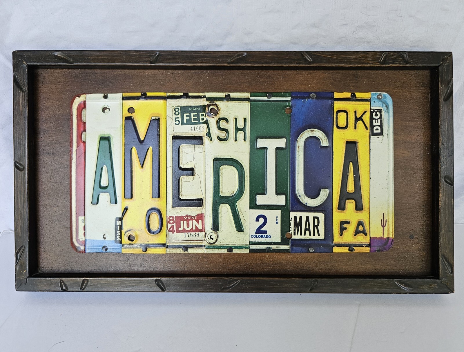 America License Plate Wall Sign Framed Decor USA 16×9″ Metal Garage Man Cave