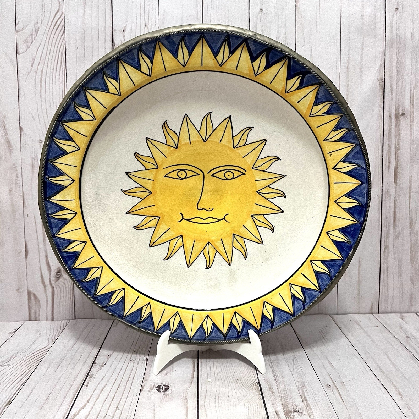 Boho Large Sun Face Wall Art Plate Mediterranean Italian Tuscan Villa Decor 13”