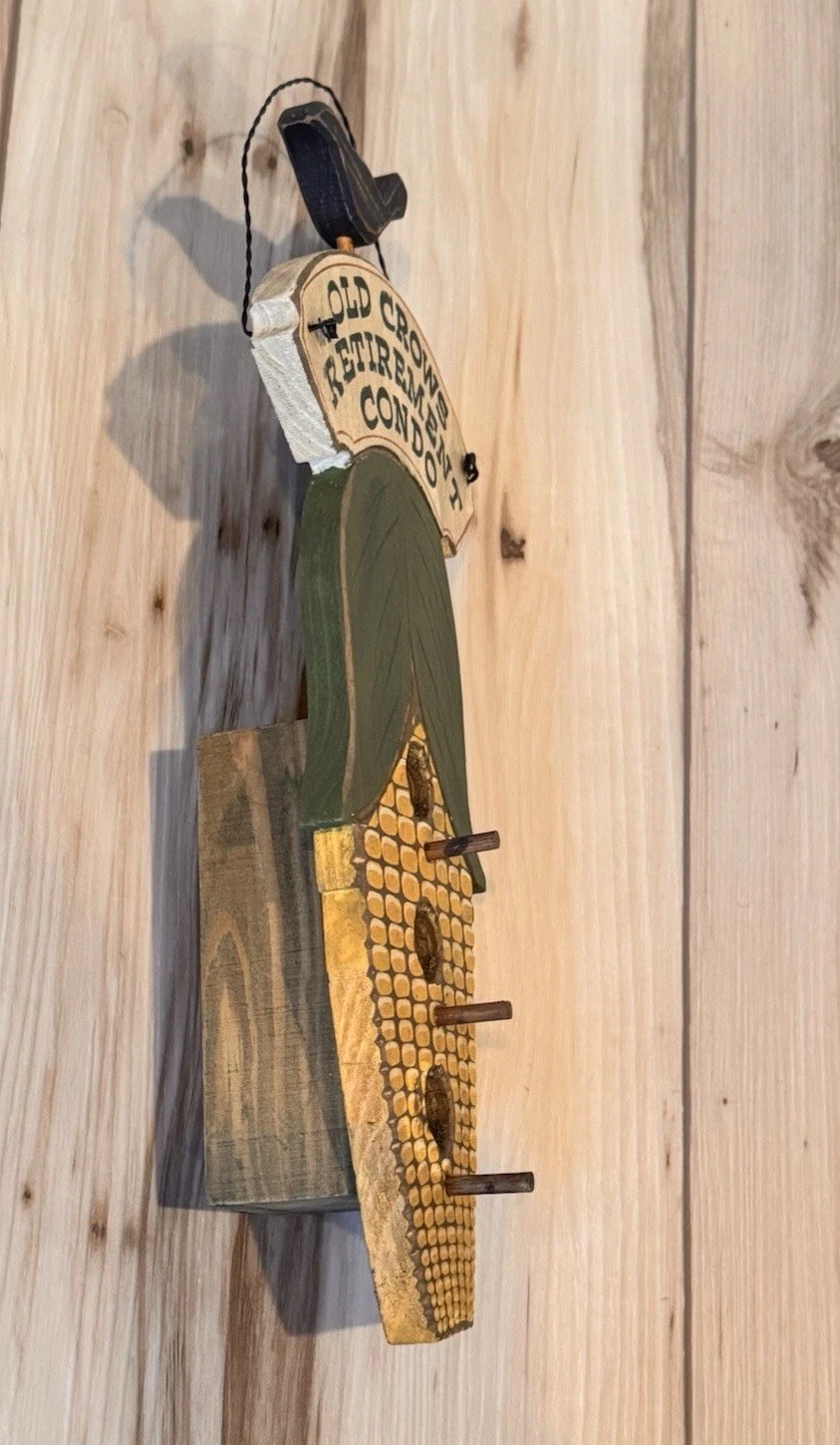 Wooden “Old Crows Retirement Condo” Bird House Hanging Decor Black Crow Corn Cob