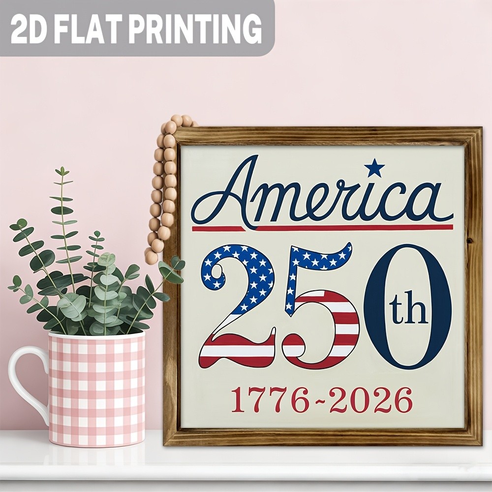 Rustic America 250th 1776 2026 Wooden Plaque 4th of July Patriotic Home Decor