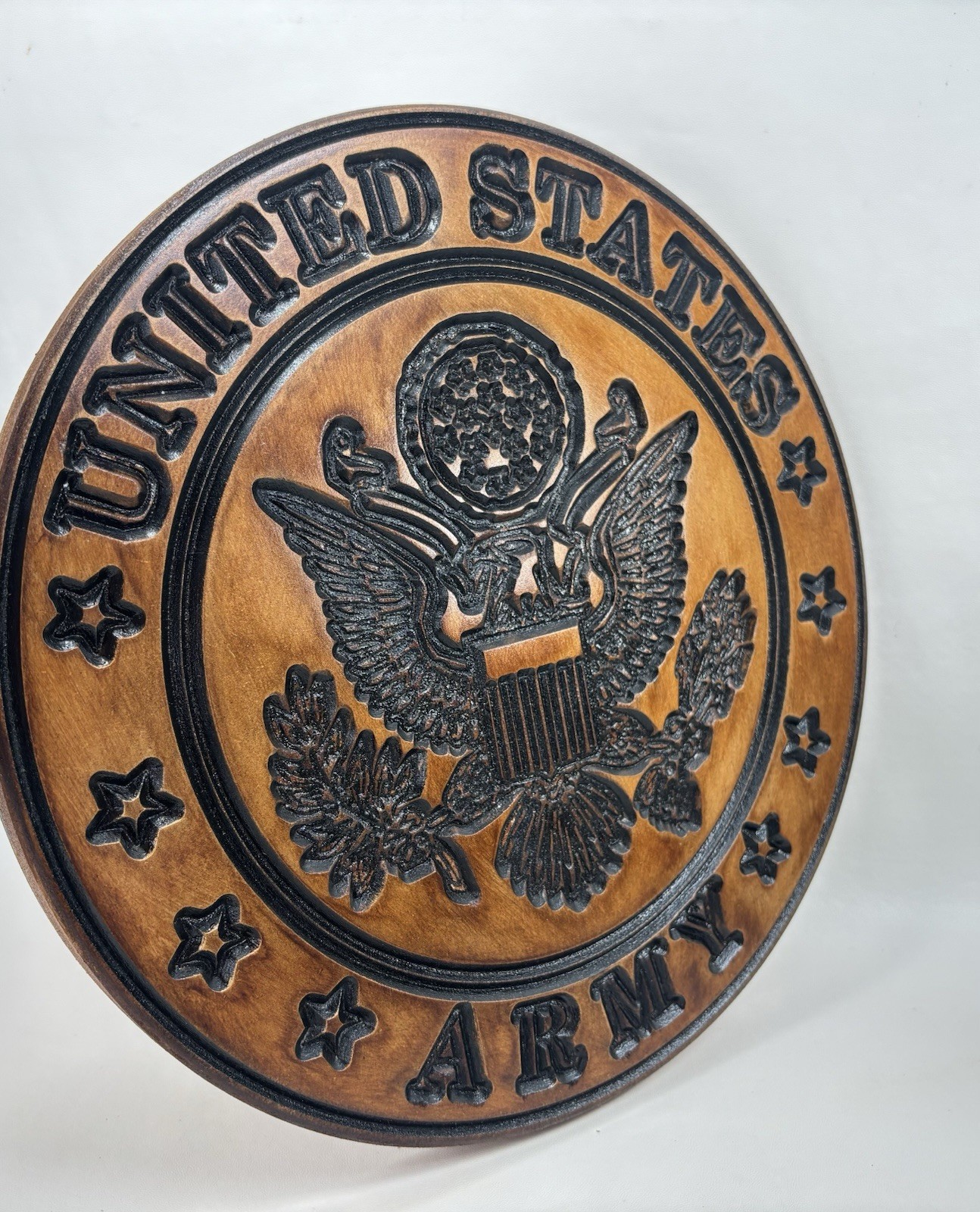 United States Army Engraved Round Wooden Wall Hanging Art Memorabilia Plaque