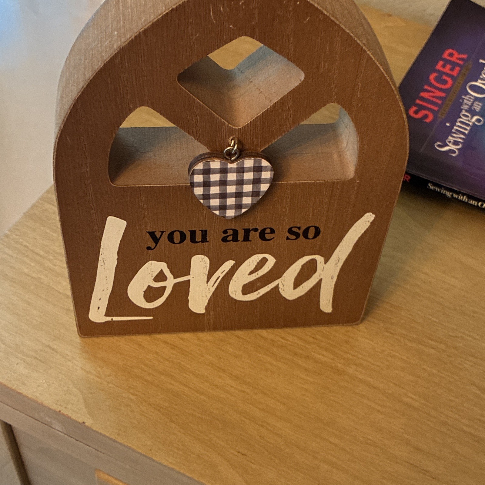 Wood House Plaque “You Are So Loved” Gingham Heart, Freestanding Painted