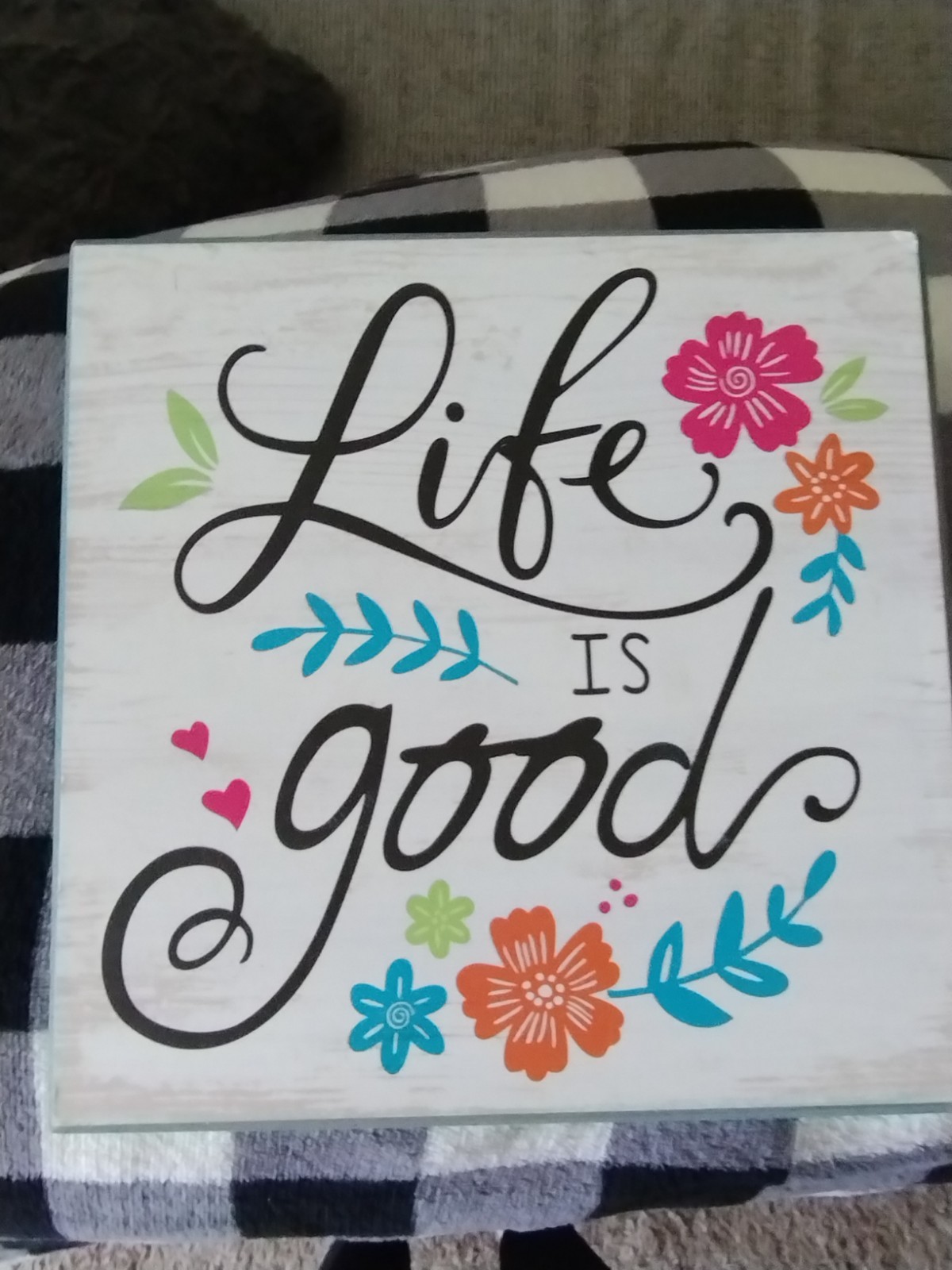 Life Is Good Floral Quote Square Wood Shadow Box Wall Hanging Decor 8×8″