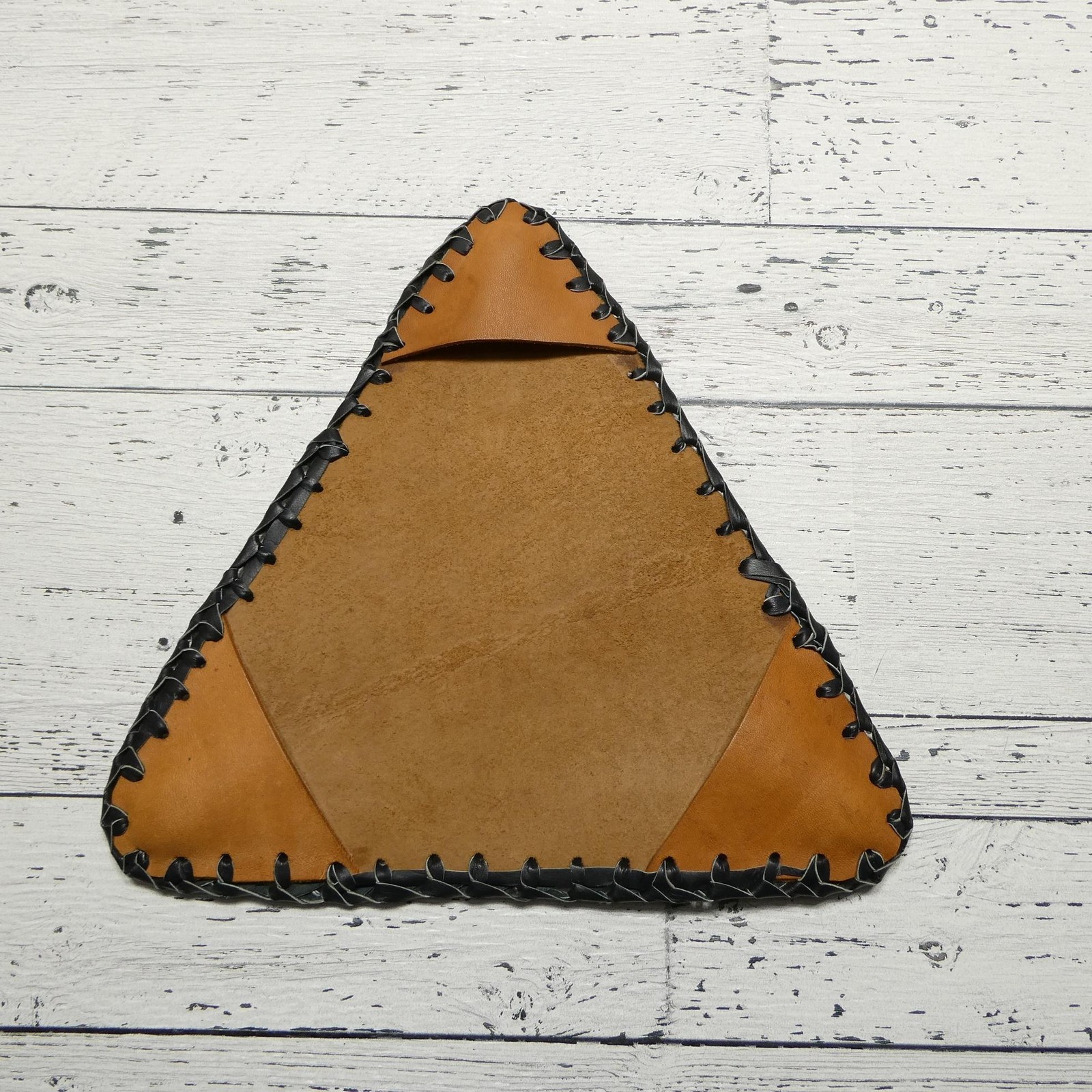 Leather Triangle Elephant Wall Plaque Hand Painted African Brown Medium Decor