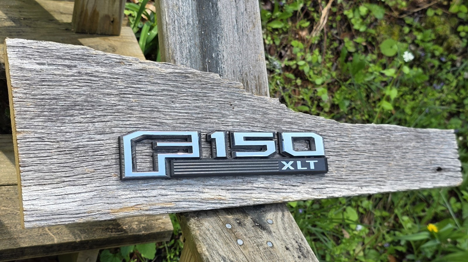 F150 XLT Fender Badge Mounted On Oak Barnwood Sign Garage Art Man Cave Gift
