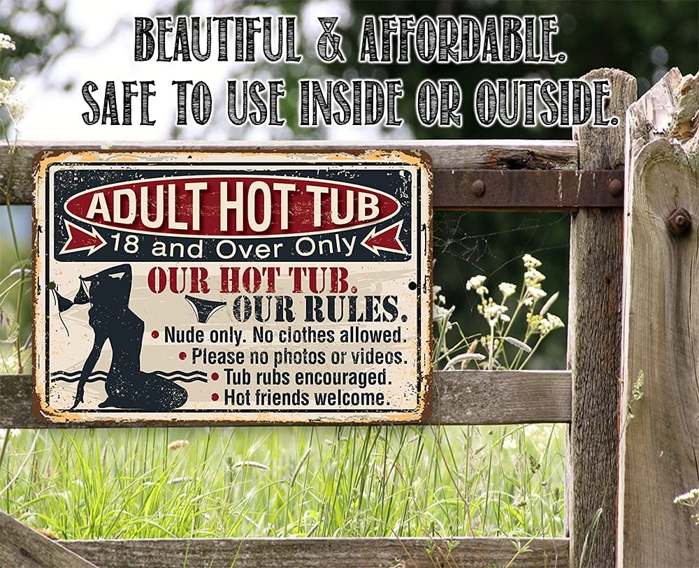Adult Hot Tub Metal Sign Funny Backyard Patio Spa Wall Art Outdoor Decor