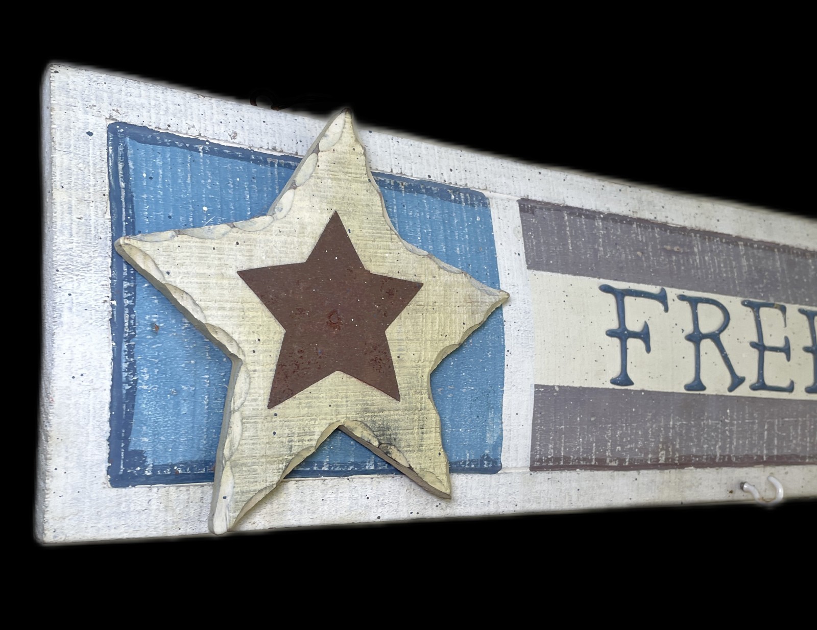 Freedom Star Wood Sign Plaque Rustic Primitive 24”x 6”x 1.5”