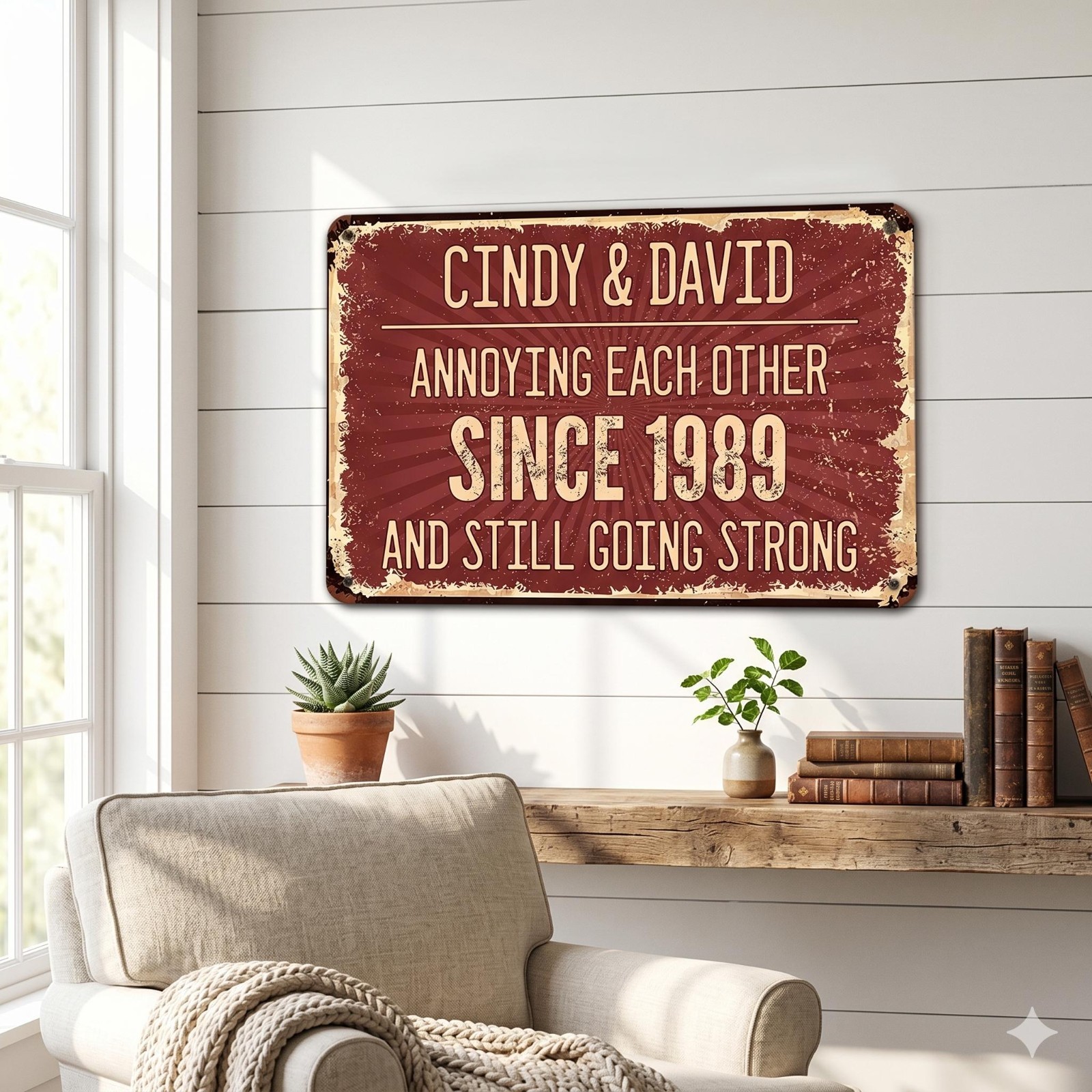 Personalized Anniversary Metal Sign: Funny Couple Gift, Custom Names & Date