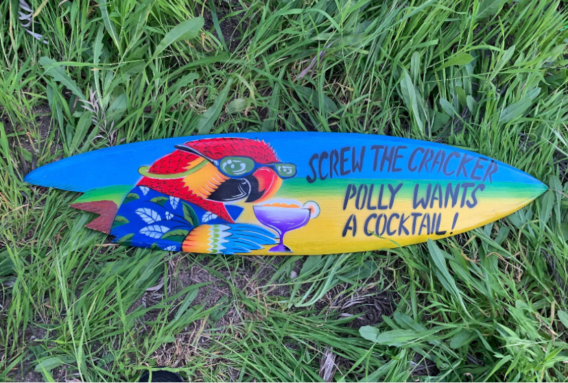 Tiki Bar Surfboard Set Margaritaville Polly Wants a Cocktail! Tropical Bar Patio