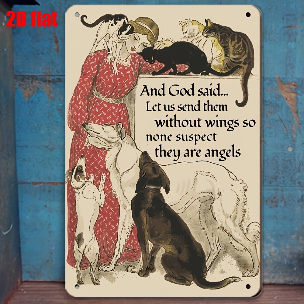Vintage Pet Lover Metal Tin Sign Funny Animal Wall Art Home Decor Cafe Cat & Dog