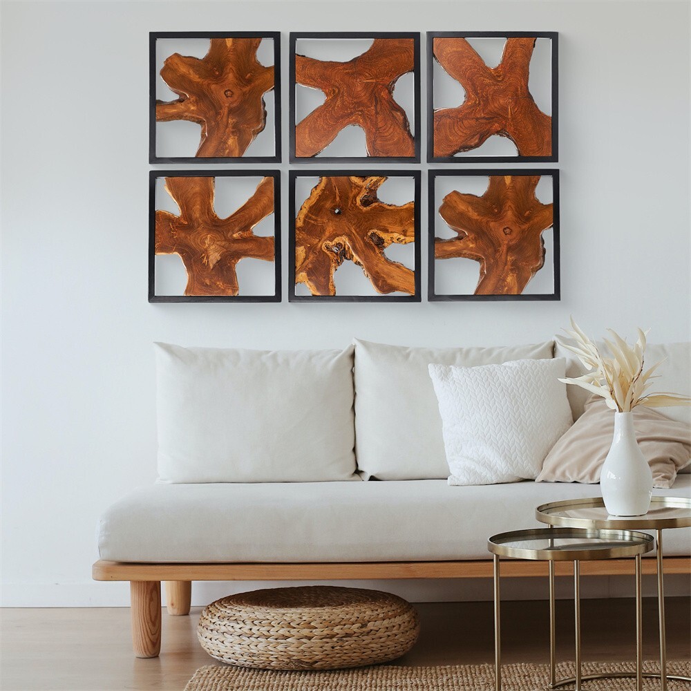 Farmhouse Wall Art Rustic Live Edge Solid Teak Wood Decor 17″x17″ Handmade Decor