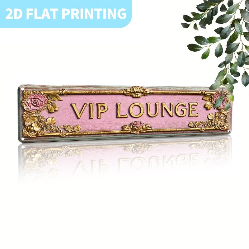 VIP Lounge Tin Sign Wall Art Pink Vintage Plaque Floral Home Decor Cafe Bar 4×16