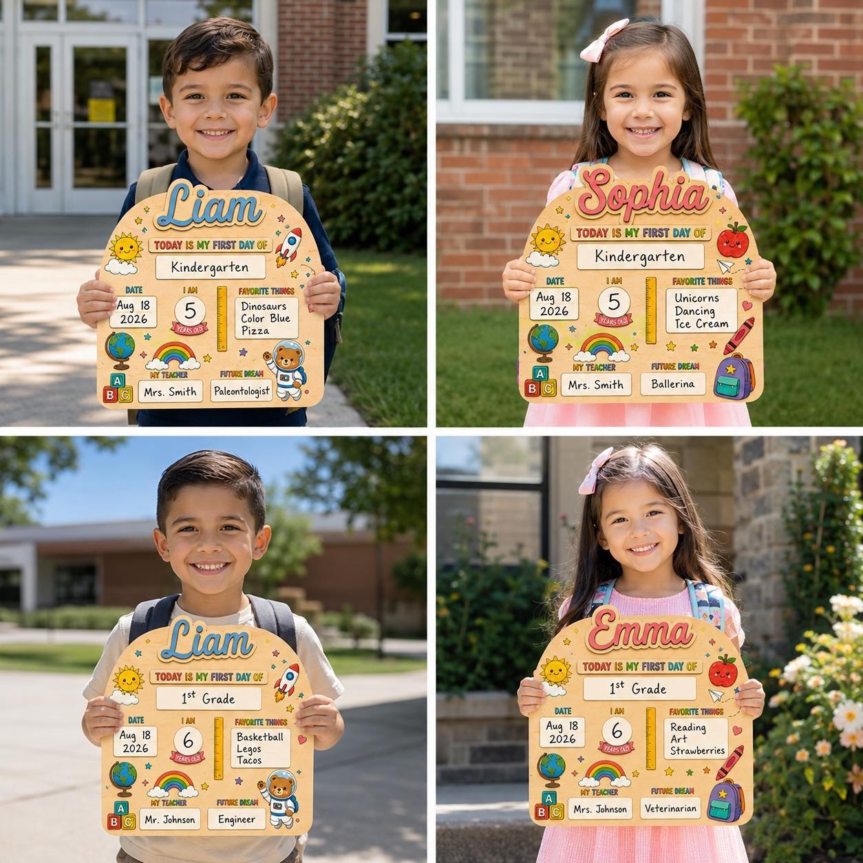 Personalized First Day School Sign, Reusable Wooden Milestone Board