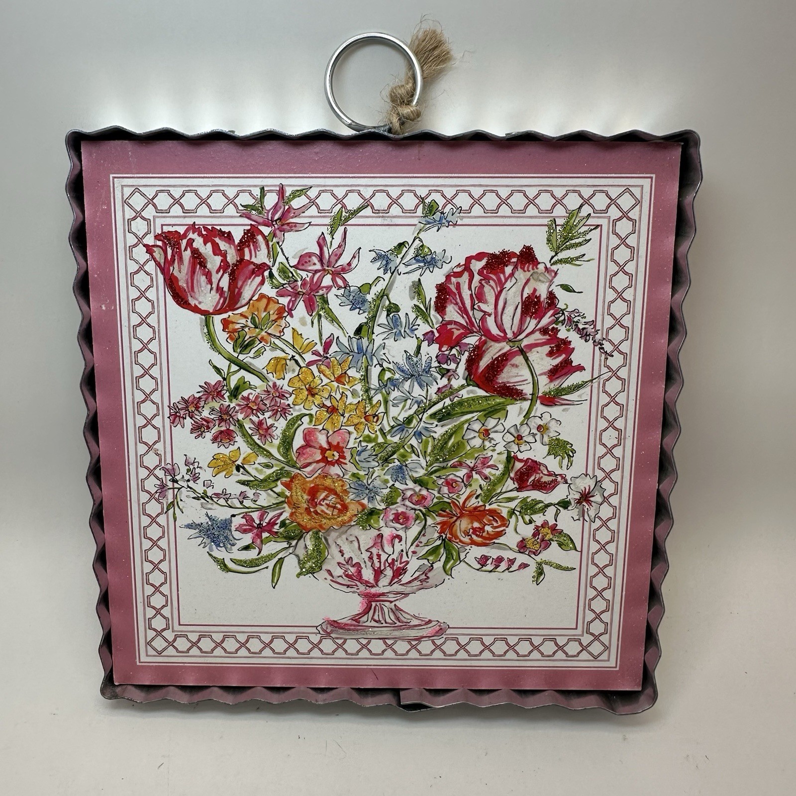 The Round Top Collection Mini Pink Floral Bouquet Cottage Farmhouse Decor 6x6x1