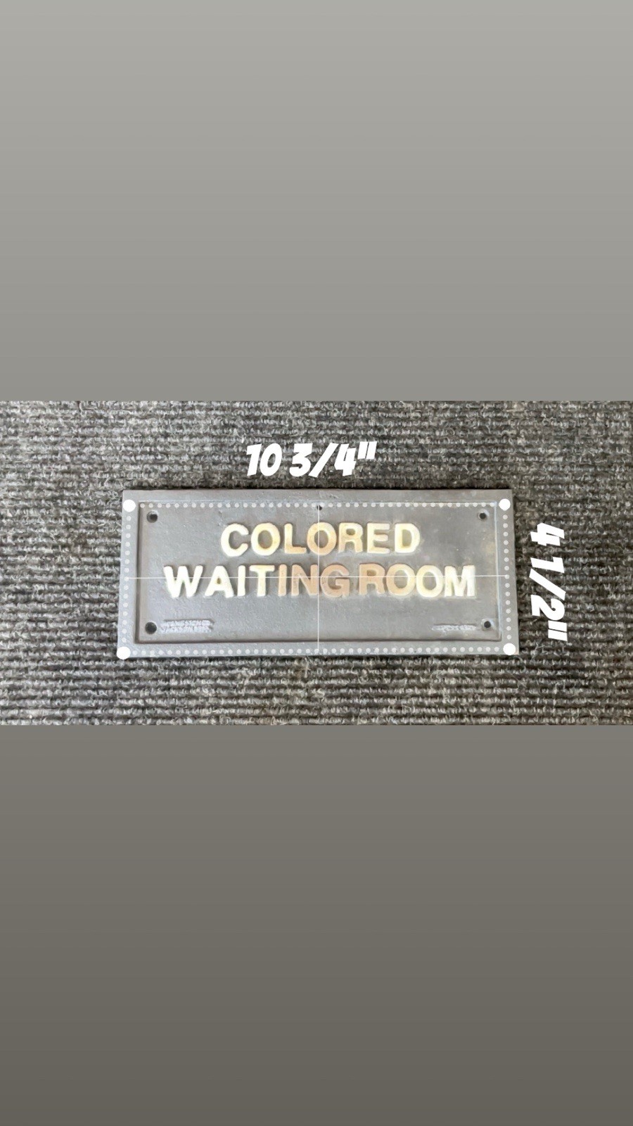 Vintage Metal Waiting Room Plaque Sign, Black/White, 3D Effect, 10 3/4×4 1/2