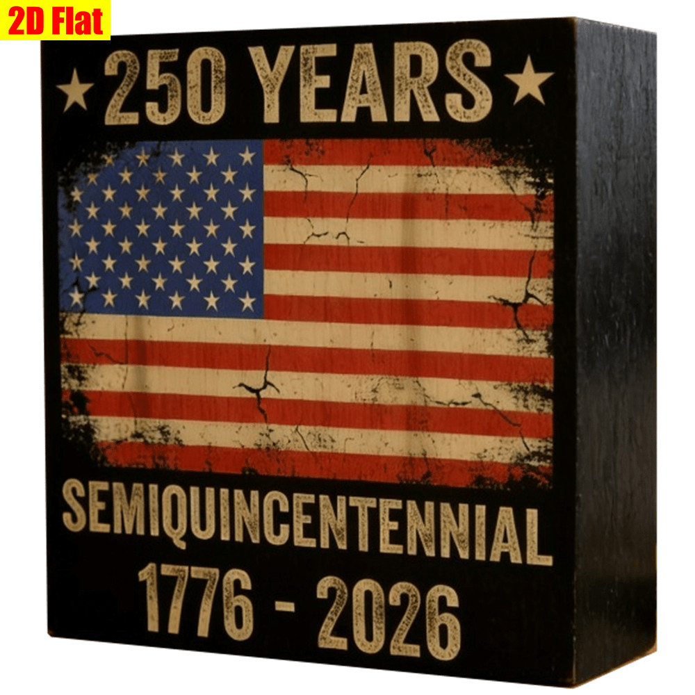 America 250th Independence Day Wooden Box Sign Vintage Flag Desktop Shelf Decor