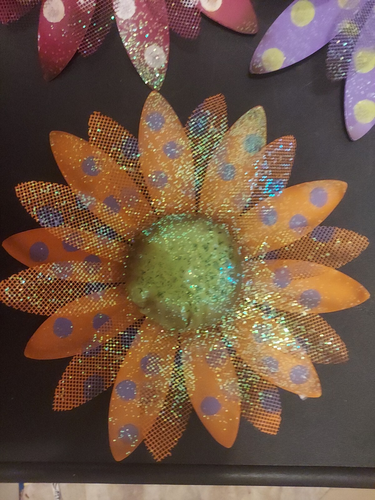 Metal Wall Art-Colorful Flowers Decor-3 Pieces-Medium Size-Red, Purple, Orange