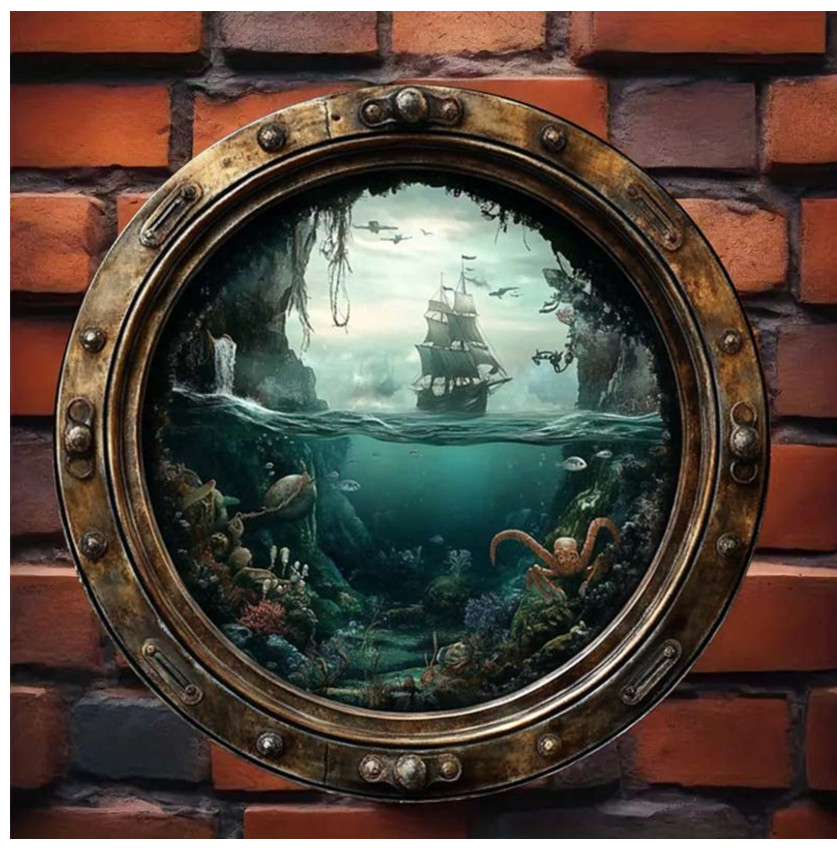 Nautical Ship Porthole Wall Art, Ocean Theme Round Metal Sign, Rust & Waterproo