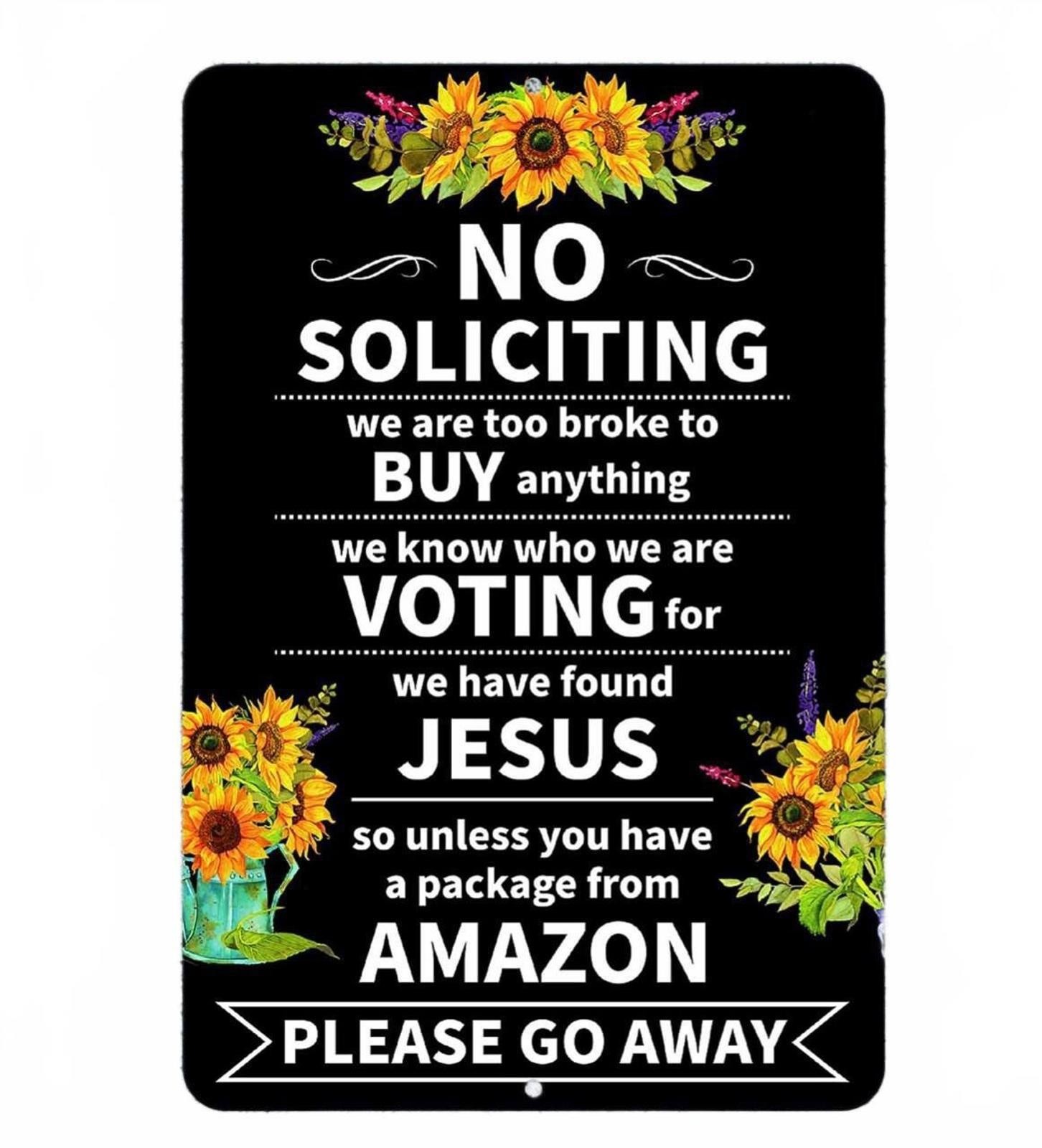 BanginPrints No Soliciting Sign Aluminum Metal 8×12 Sunflowers Door Mounted
