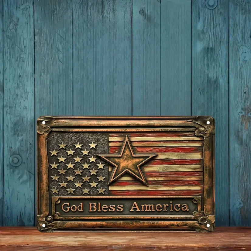 God Bless America Metal Sign American Flag Patriotic Wall Decor 8×12 Plaque