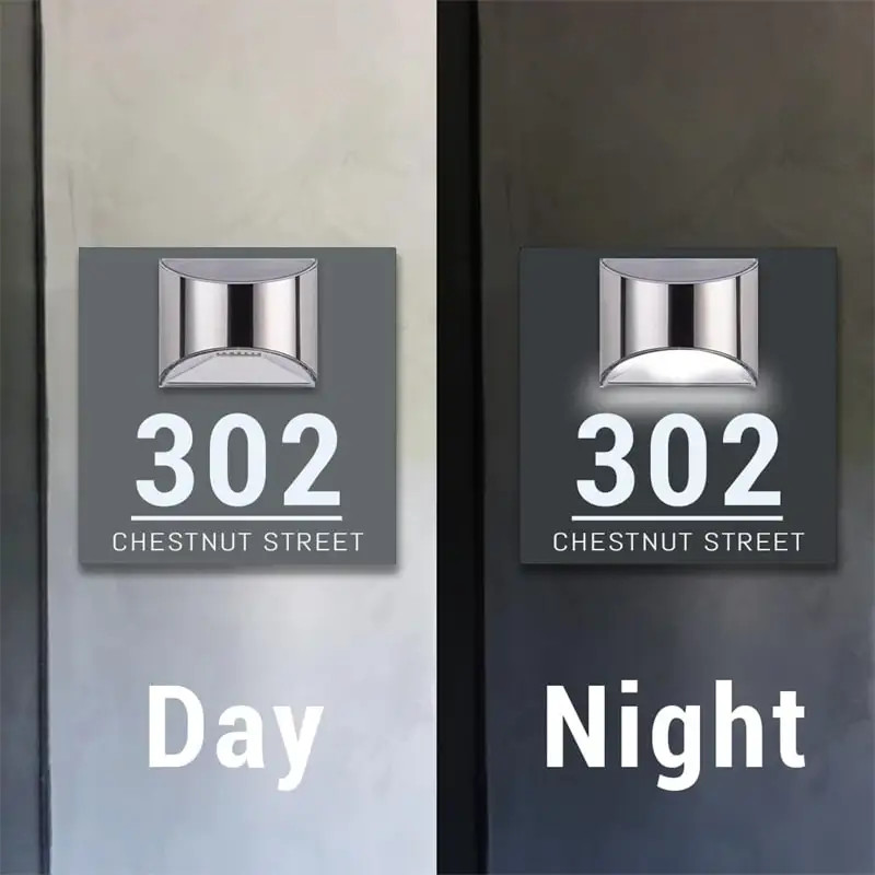 Custom Square House Sign Solar LED Light Address Plaque House Number Street Name