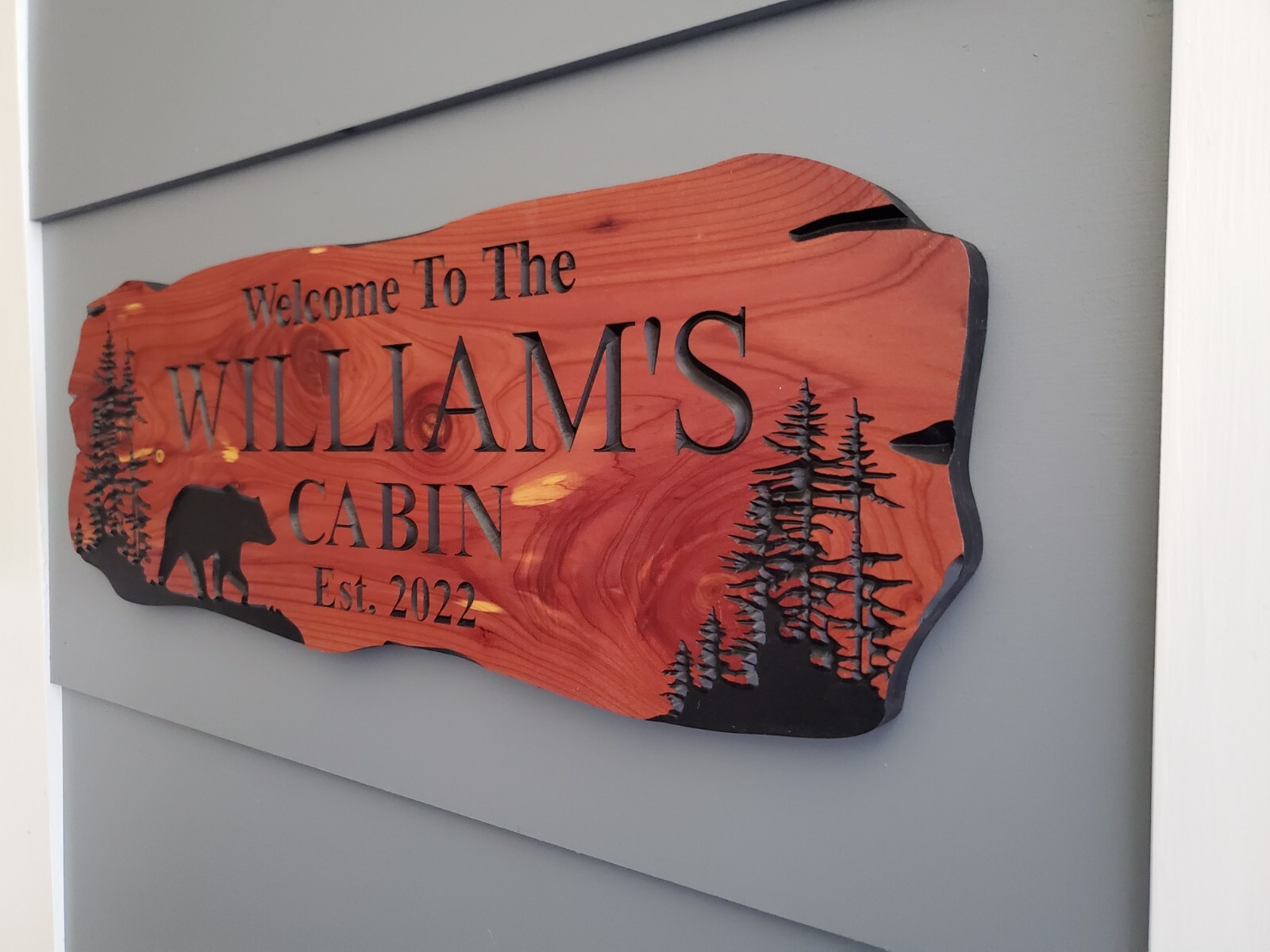 Custom Cabin Sign Carved Wood Name Bear Mountain Lake Home House Outdoor Plaque