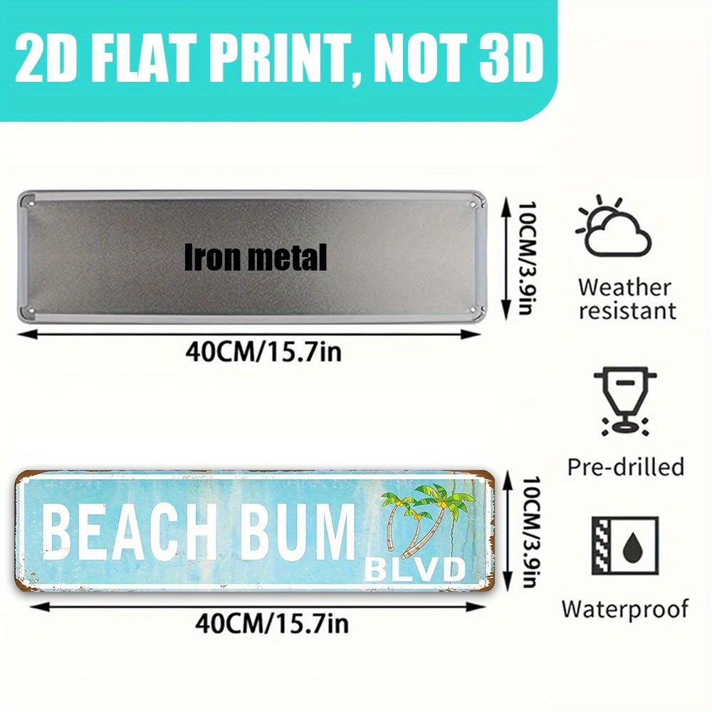 Vintage Beach Bum Blvd Metal Sign Coastal Decor Plaque Retro Nautical Wall Art