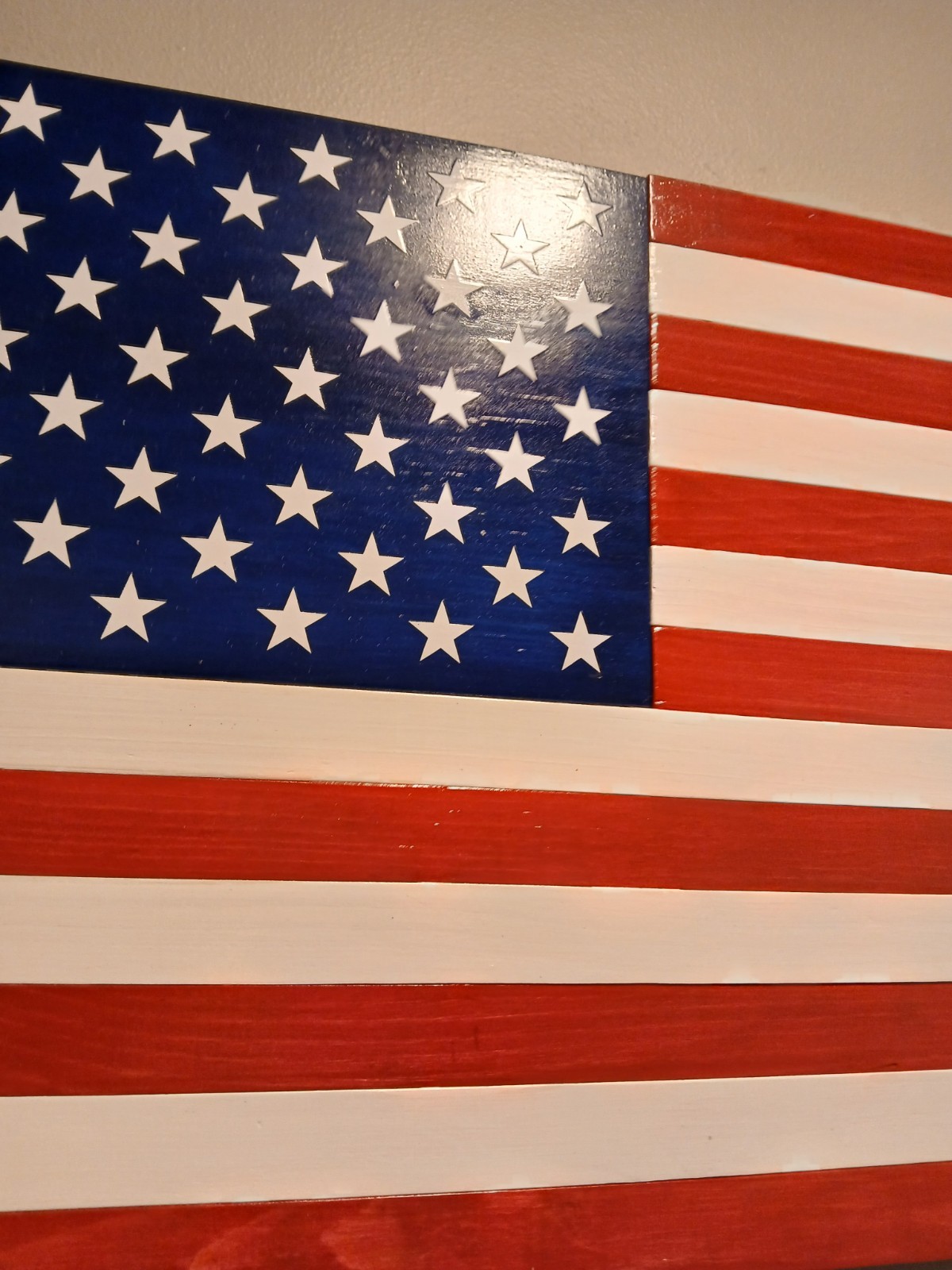 RUSTIC WOODEN AMERICAN FLAG HANDCRAFTED RED WHITE BLUE 50 STAR 24 X 13 IN STOCK
