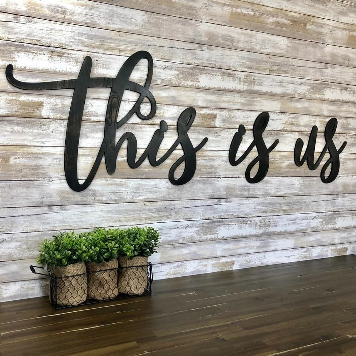 Black Wooden This Is Us Sign for Family Wall Plaques, Farmhouse Entryway Decorat