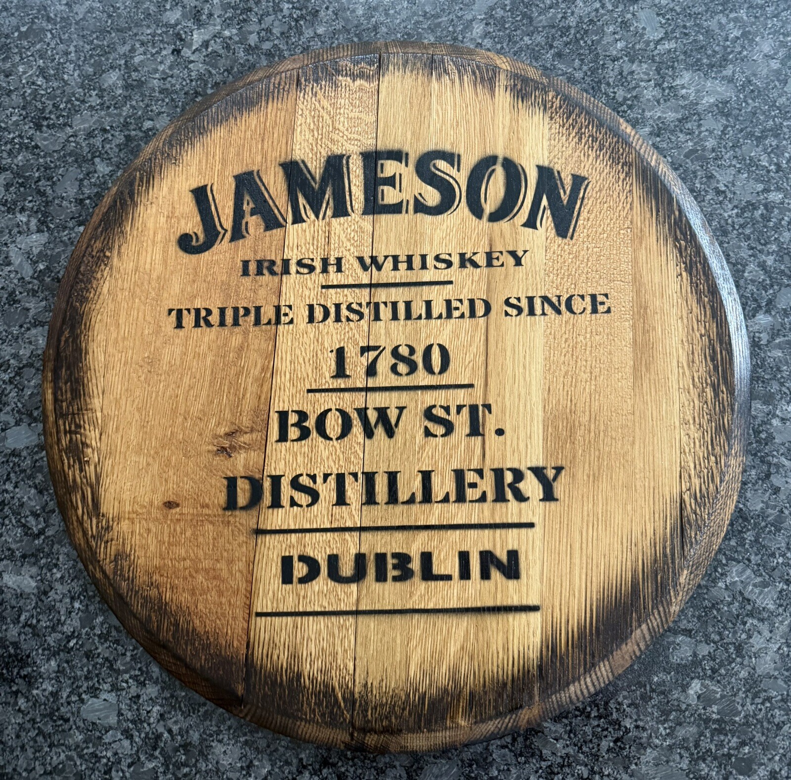 (Jameson Irish Whiskey) Bar Decor Barrel Head/ Lid wood wall art 21”dia