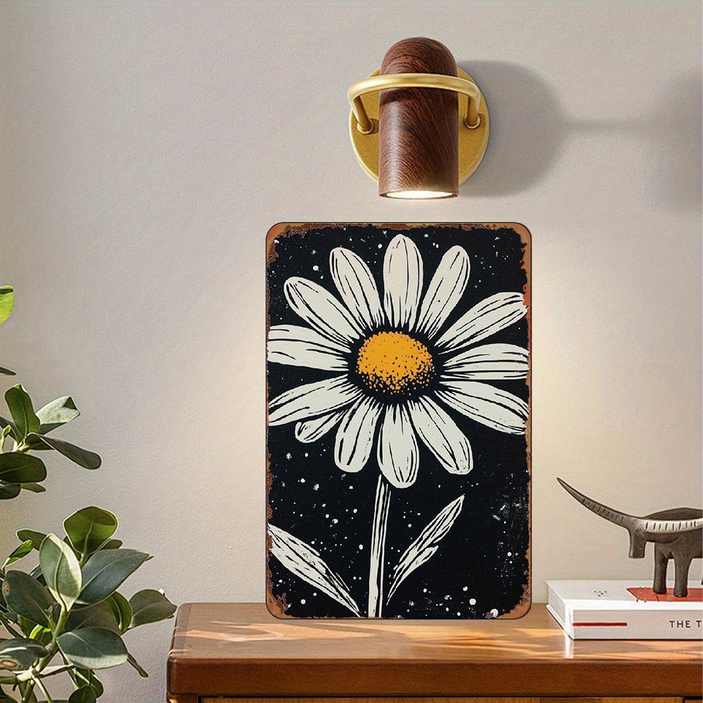 20.32×30.48 cm Metal Sign, Black White Daisy Painting