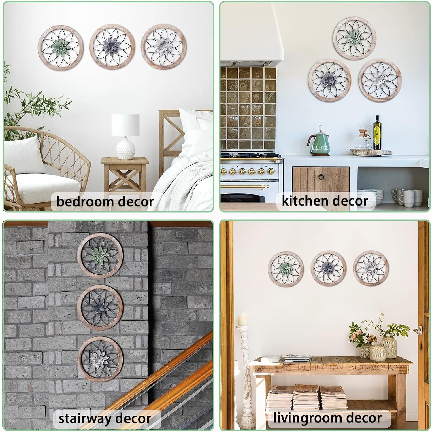 Farmhouse Wood Metal Wall Art Interchangeable Floral Decor For Living Room