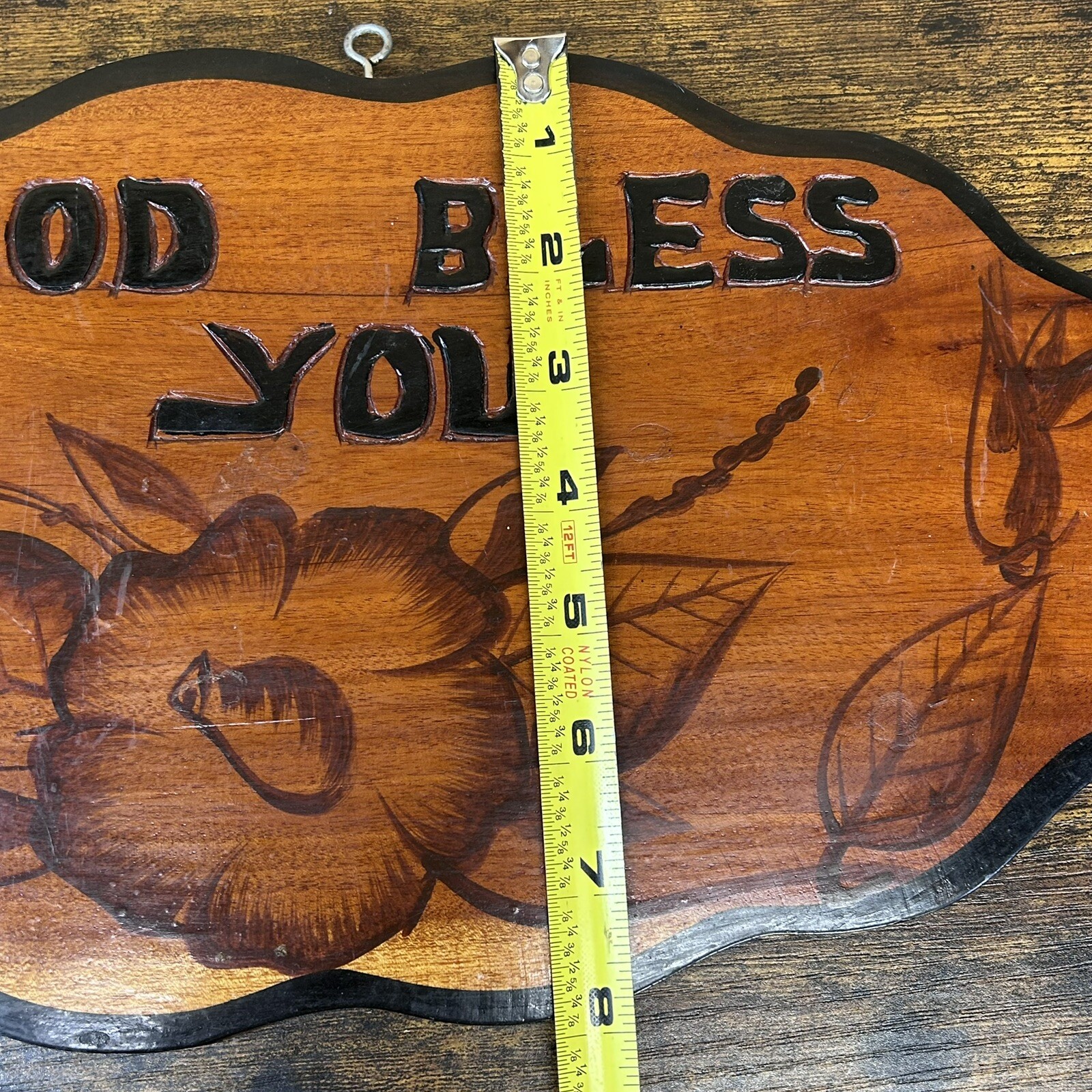 Vintage Wood Sign For Hanging Outside “God Bless You” Folk Art 15”x 8” Handmade
