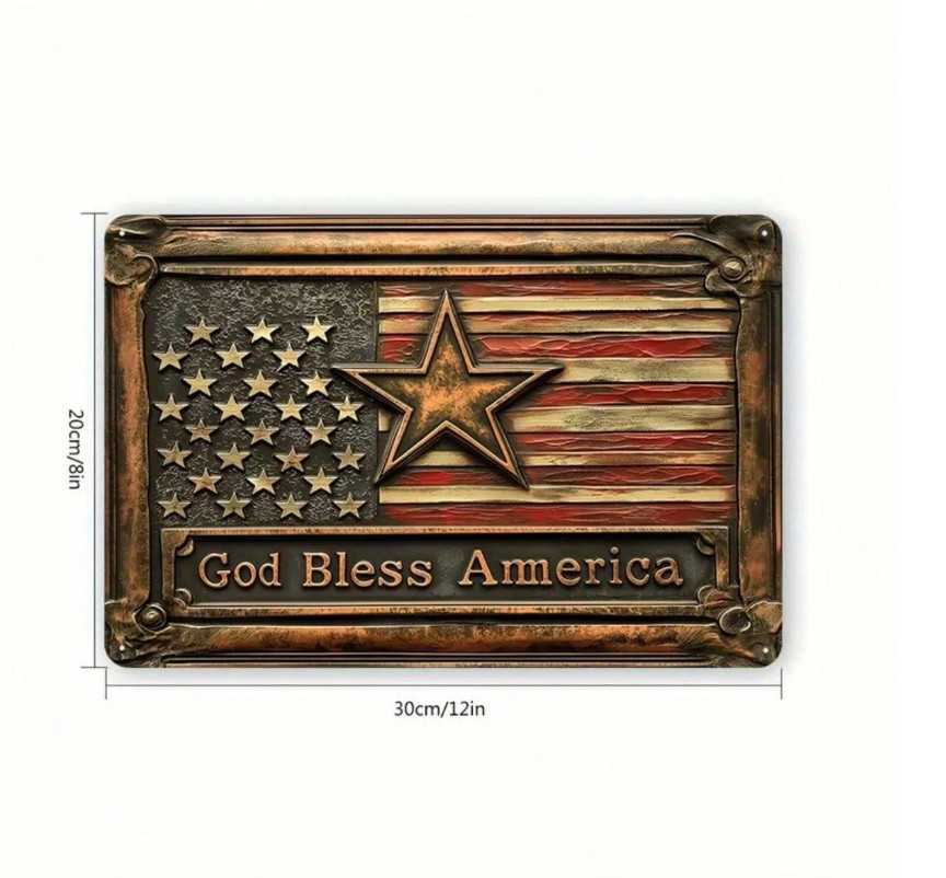 God Bless America Metal Sign American Flag Patriotic Wall Decor 8×12 Plaque