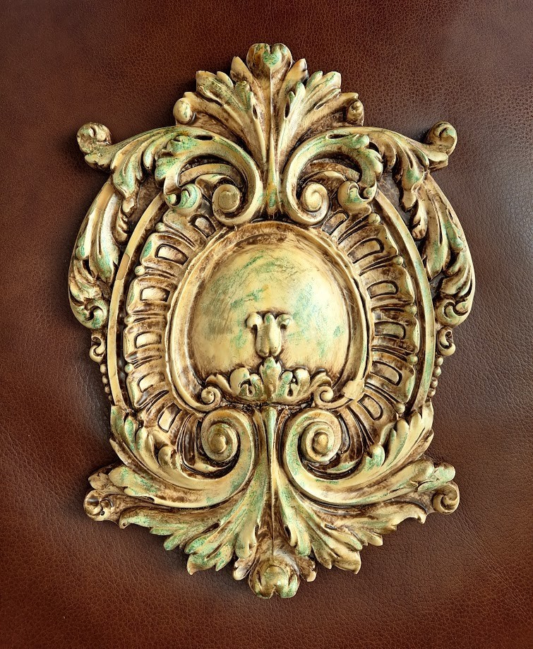 Opulent Wall Plaque Shield Cartouche Design Gilded Plaster Decorative Art