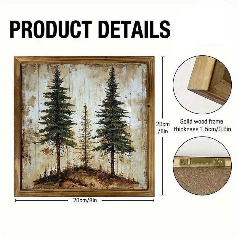 Rustic Framed Pine Tree Art Vintage Forest Landscape Farmhouse Wooden Wall Decor