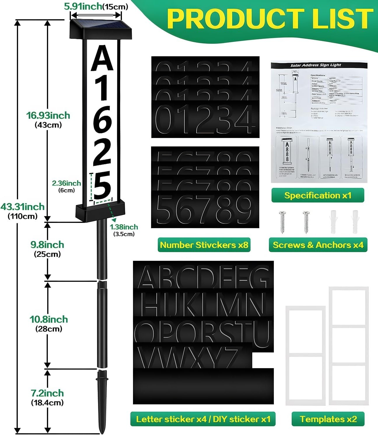 Solar Address Sign, Dual-Sided House Numbers for Outside Waterproof, 3 Colors…
