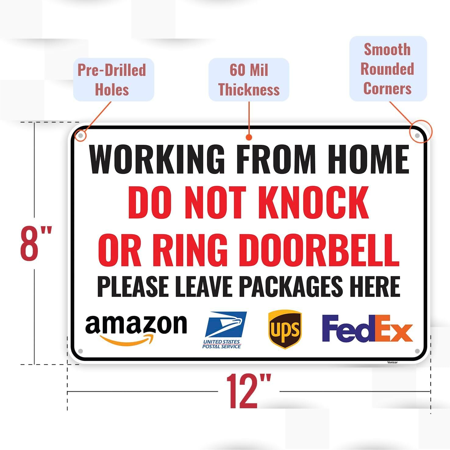 1PC Working From Home Sign For Front Door, 12 x 8 Inches – Aluminum – Do Not Kno