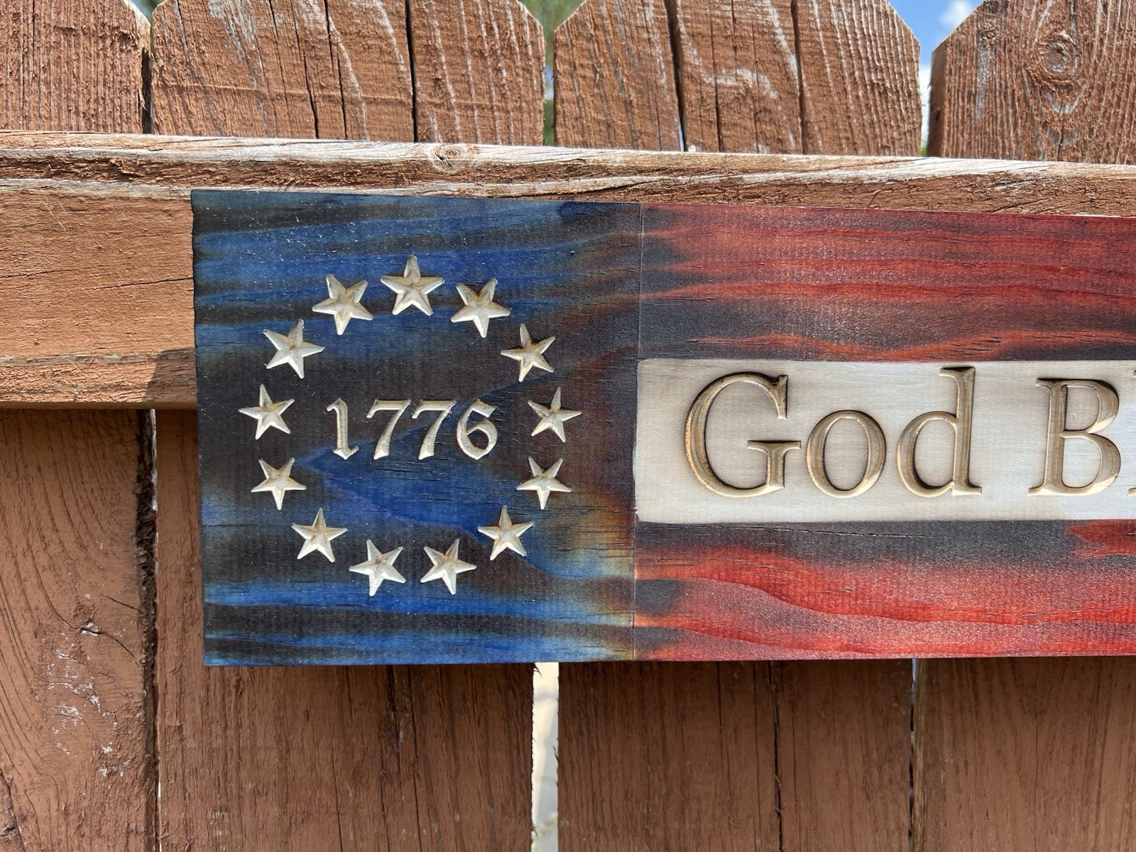 1776 wood Burnt God Bless America Rustic Wooden Wall Decor / Made In America