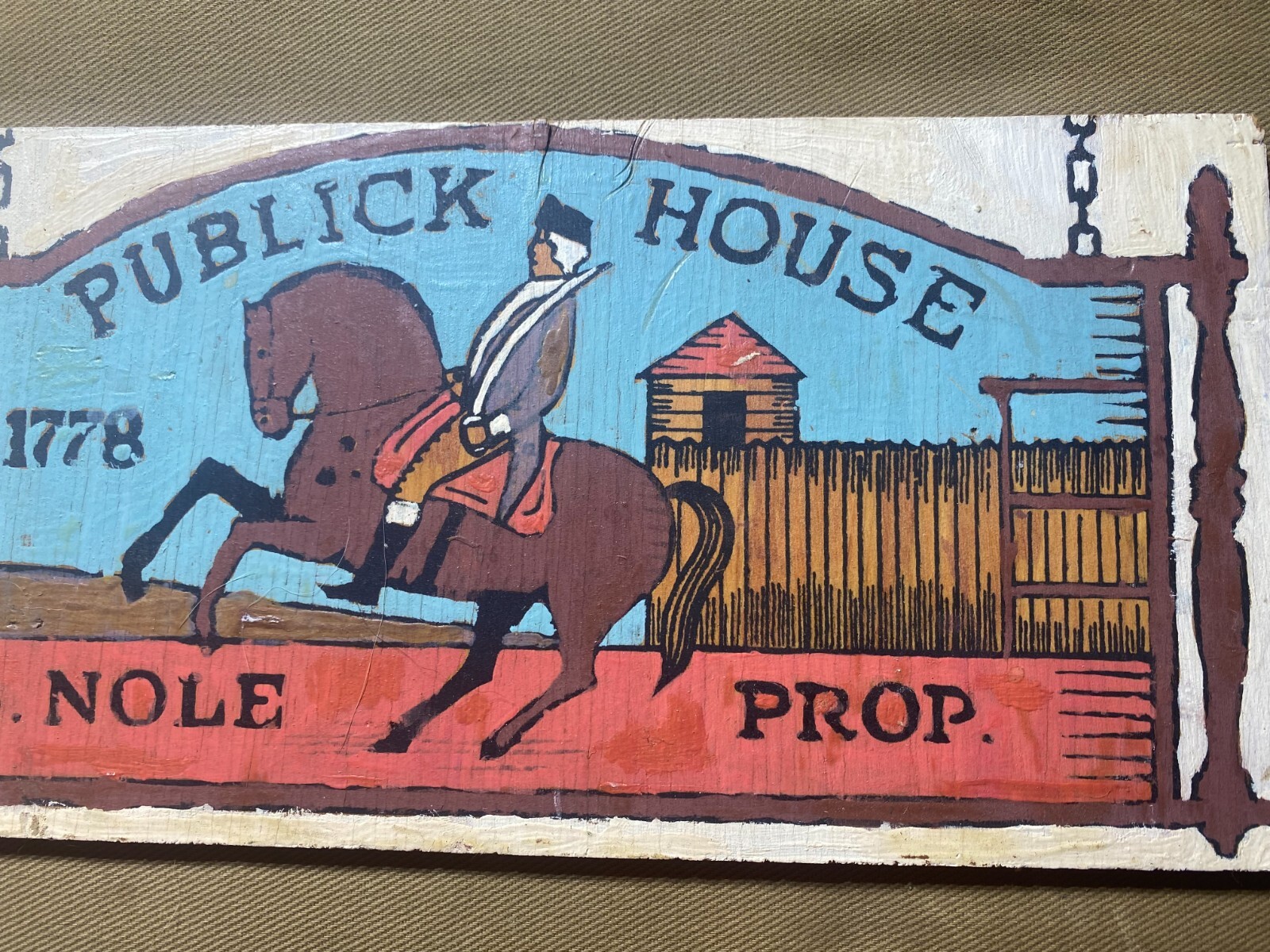 Vintage Folk Art Wood Painted Plaque “Publick House 1778″ – 12.0” Long
