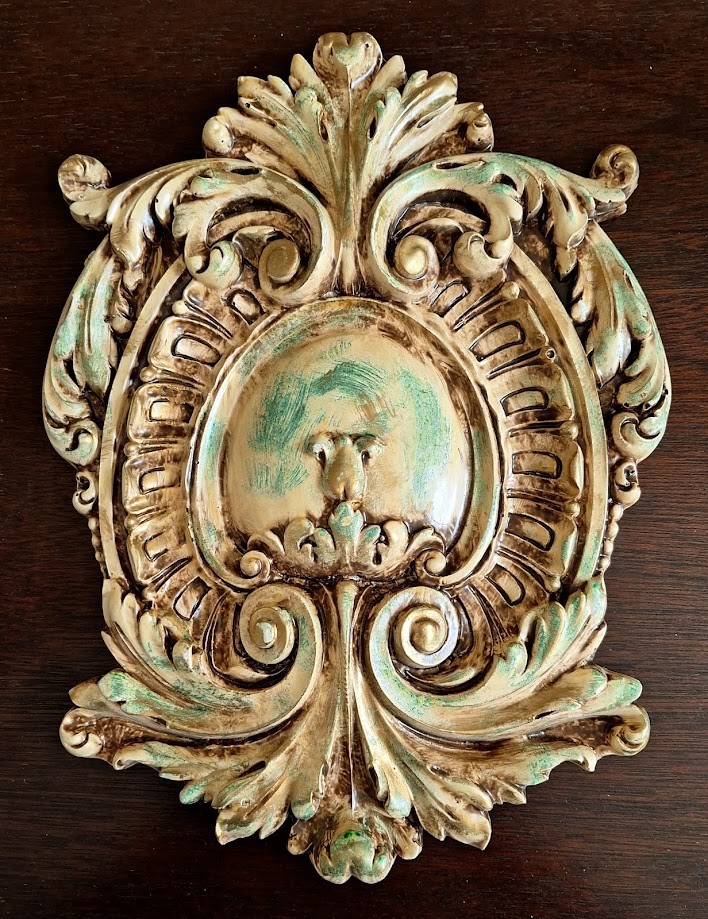 Opulent Wall Plaque Shield Cartouche Design Gilded Plaster Decorative Art