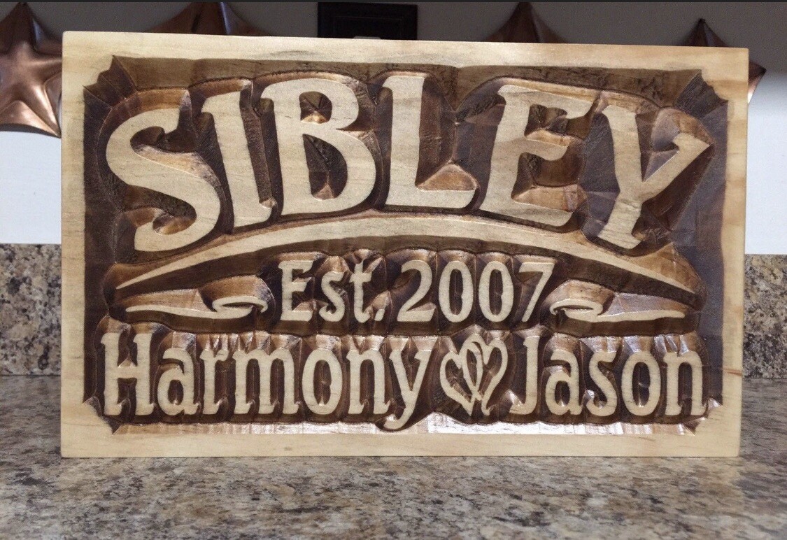 Personalized Wedding Gift Family Name Signs Carved Custom Wooden Sign Last Name