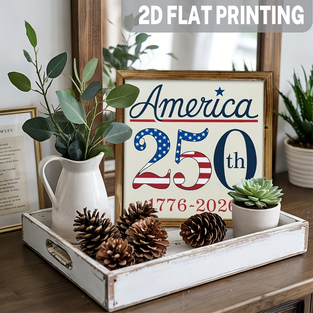 Rustic America 250th 1776 2026 Wooden Plaque 4th of July Patriotic Home Decor