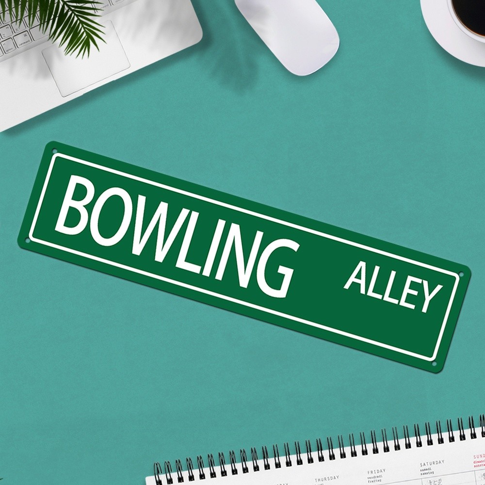 Vintage Aluminum Bowling Sign 10x40cm Green White 2D Flat
