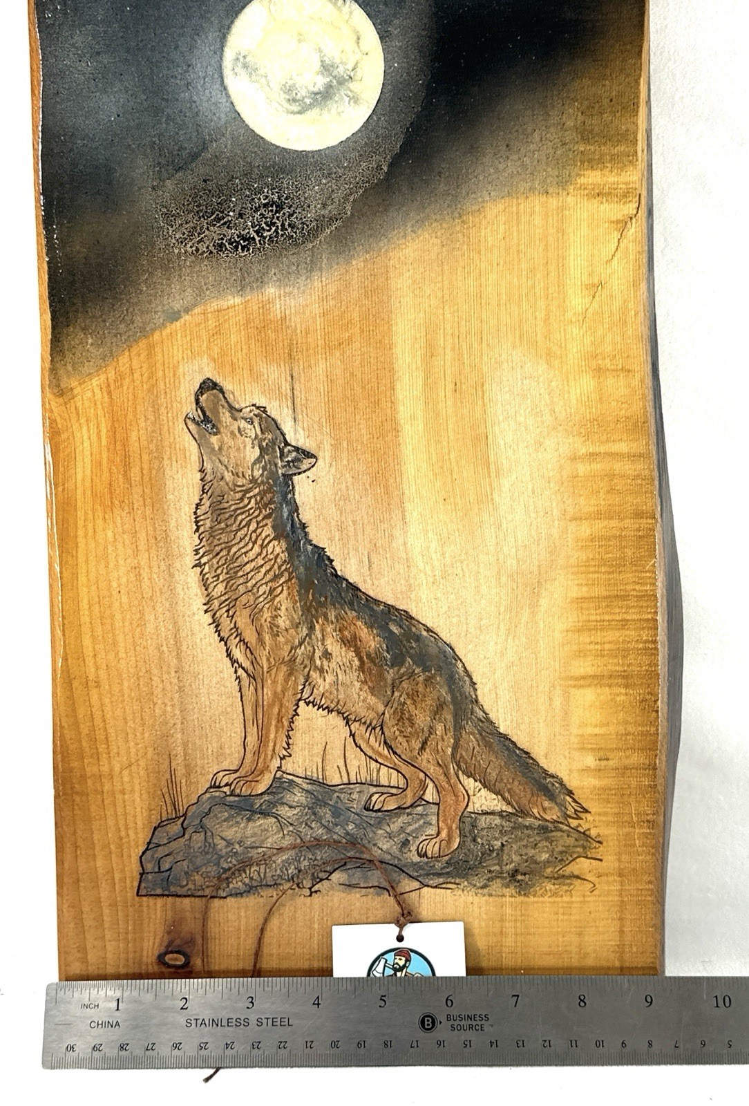 Handmade Live Edge Wood Wall Art Engraved Howling Wolf Moon Rustic Cabin Decor