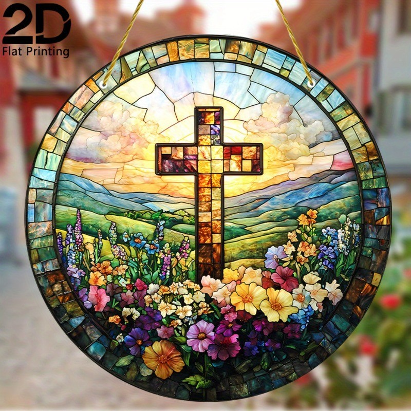 Holy Cross, Garden 8*8in Acrylic Stained Glass Window Decor Gifts