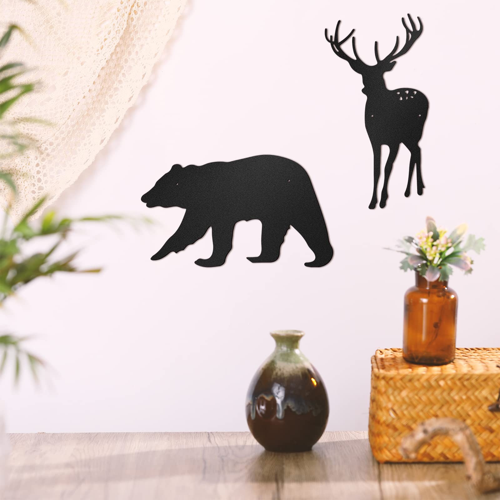 6 Pcs Metal Pine Tree Wall Art – Black Pine Tree Deer Bear Art Wall Decor for…
