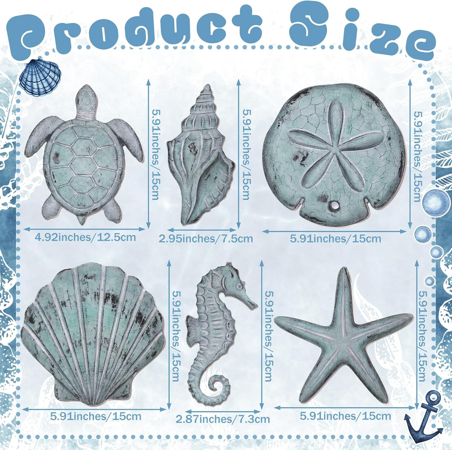6 Pcs Beach Wall Decor Summer Coastal Ocean Wall Art Vintage Seashell Starfish N