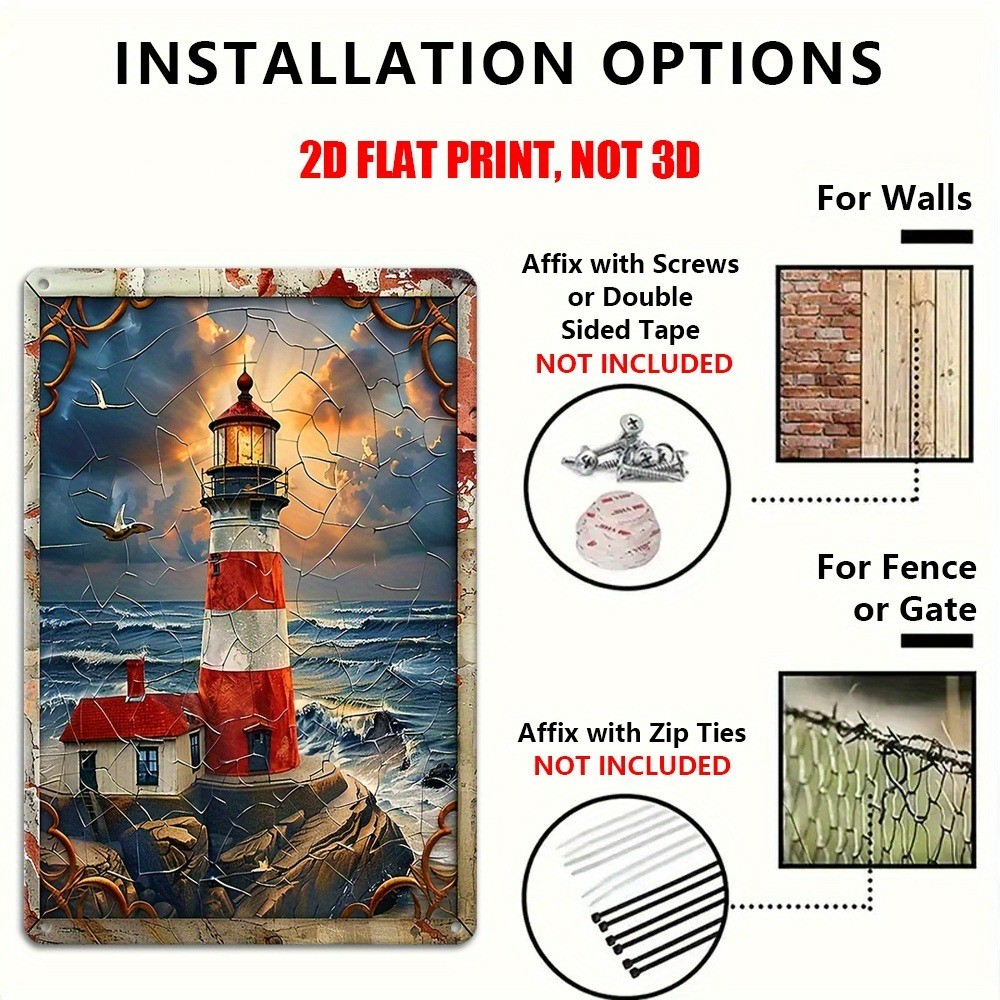 Vintage Lighthouse Metal Tin Sign Nautical Art Decor Home/Patio Coastal Wall Art