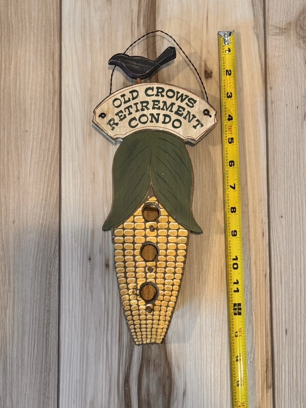 Wooden “Old Crows Retirement Condo” Bird House Hanging Decor Black Crow Corn Cob